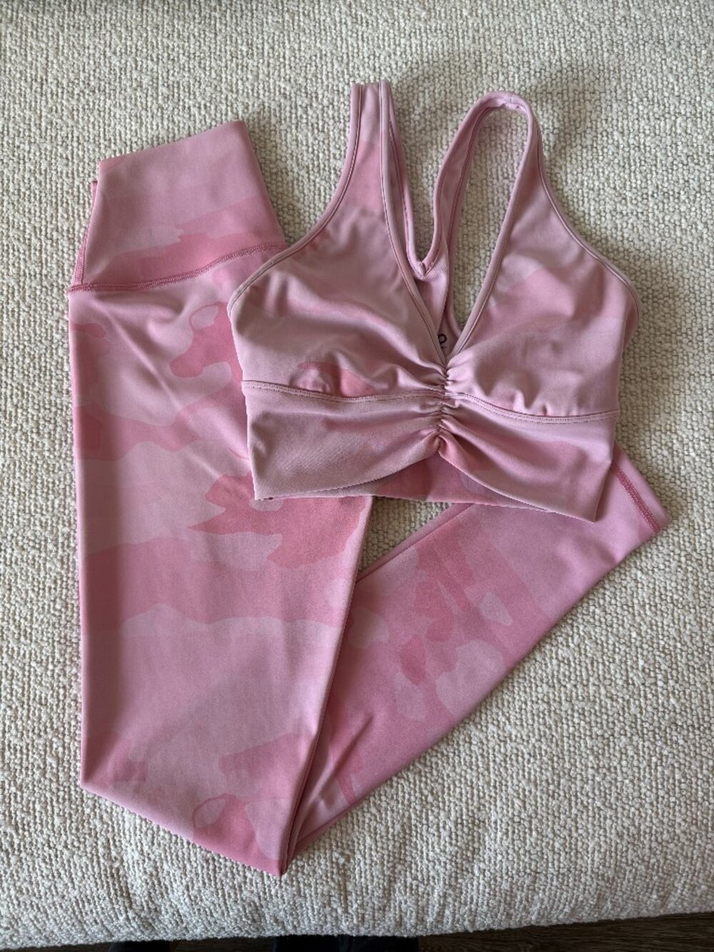 Alo Yoga Pink Camo Vapor Leggings + Wild Thing Bra Set